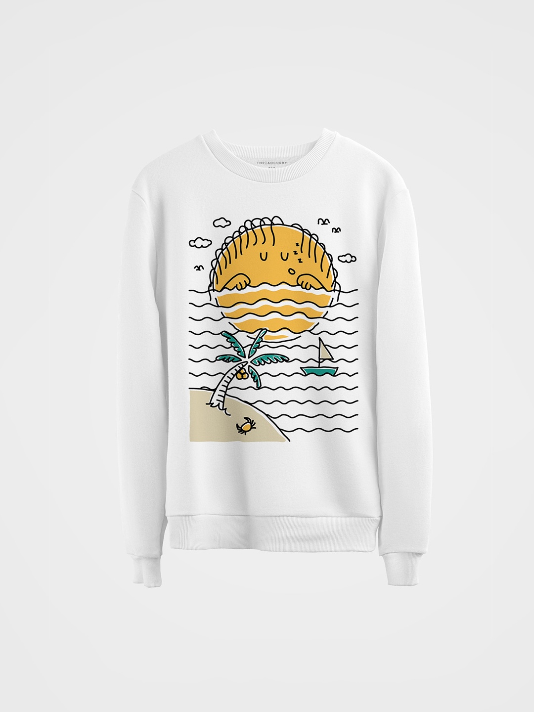 

THREADCURRY Kids White Beach Printed Sweatshirt