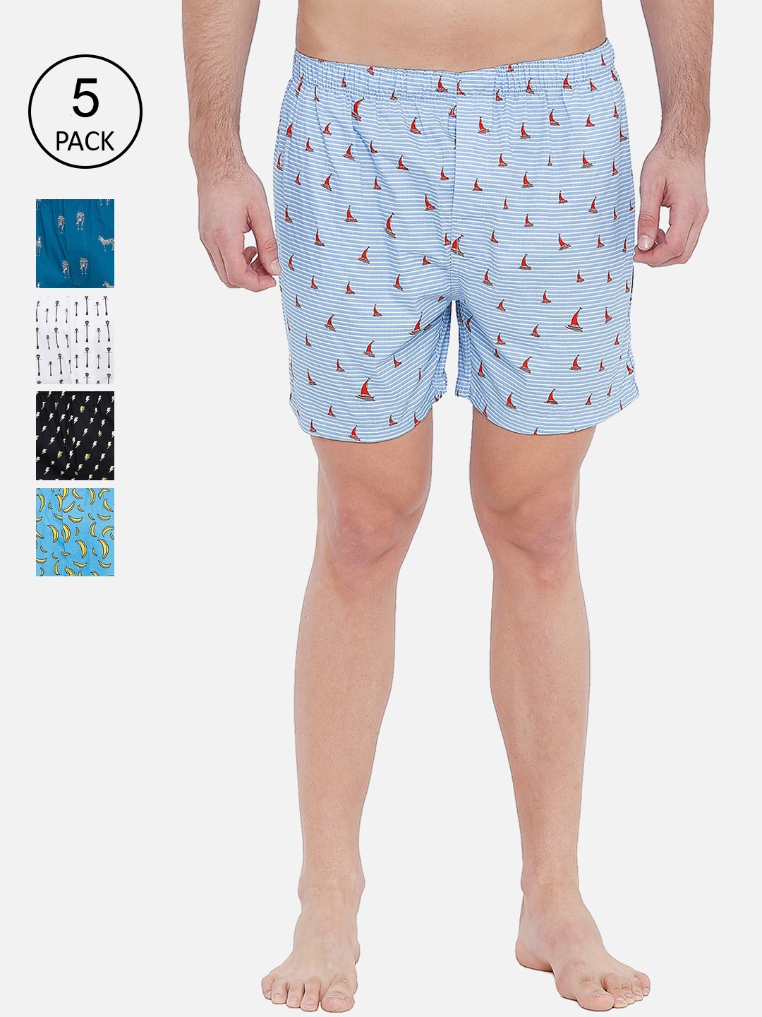 

XYXX Men Pack Of 5 Printed Super Combed Cotton Remix Boxers XYBOX5PCKN20_, Blue