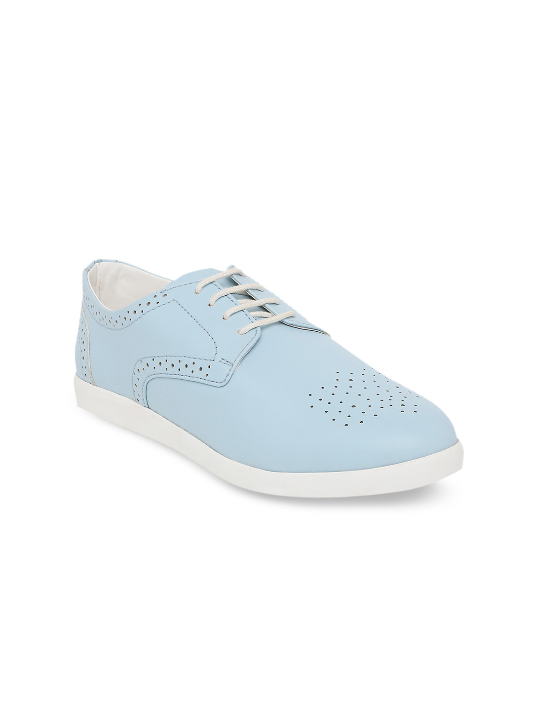 

People Women Blue Perforations Leather Derbys