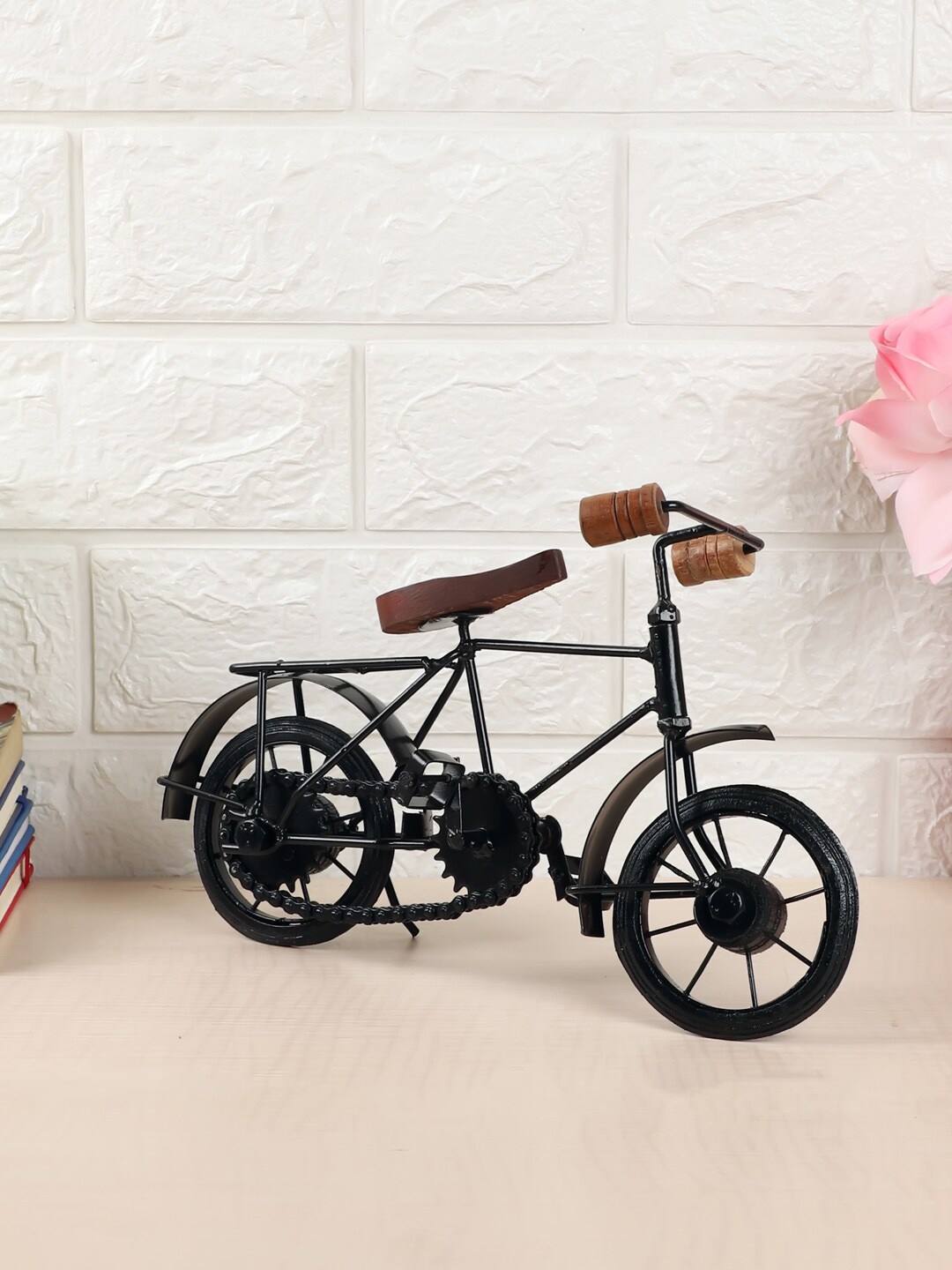 

EXIM DECOR Black & Brown Iron & Wood Cycle Showpiece