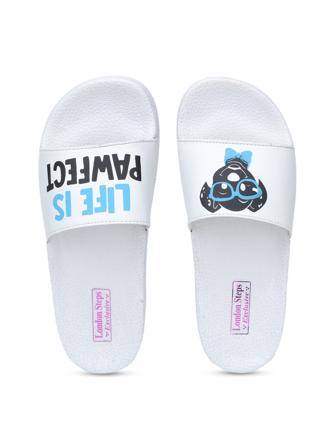 

LONDON STEPS Women White & Black Printed Sliders