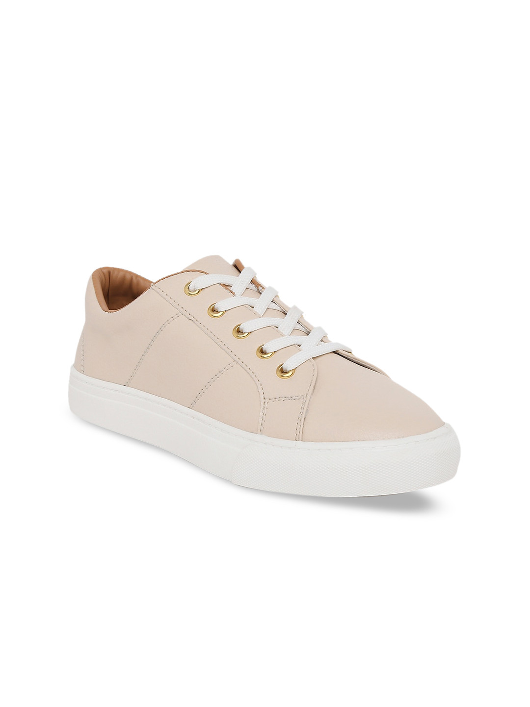 

People Women Beige Leather Sneakers