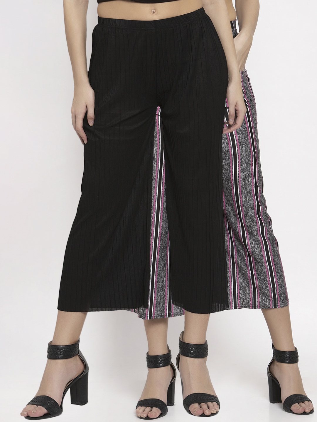 

KLOTTHE Women Pack Of 2 Wide Leg Palazzos, Black
