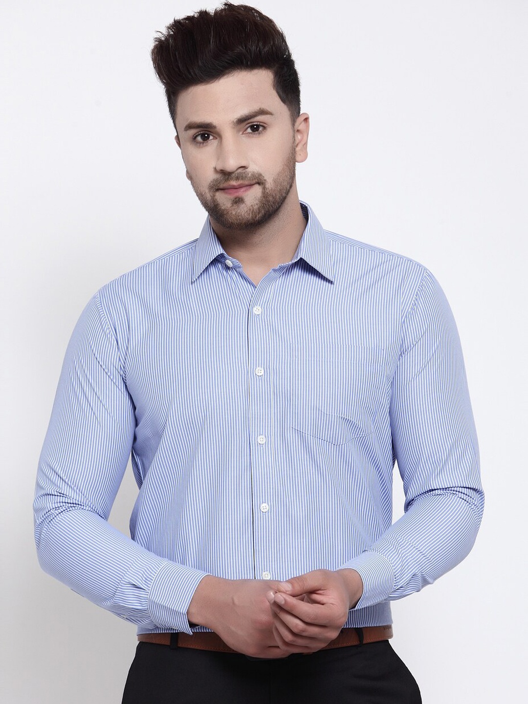 Style Quotient Men Blue & White Slim Fit Striped Formal Shirt