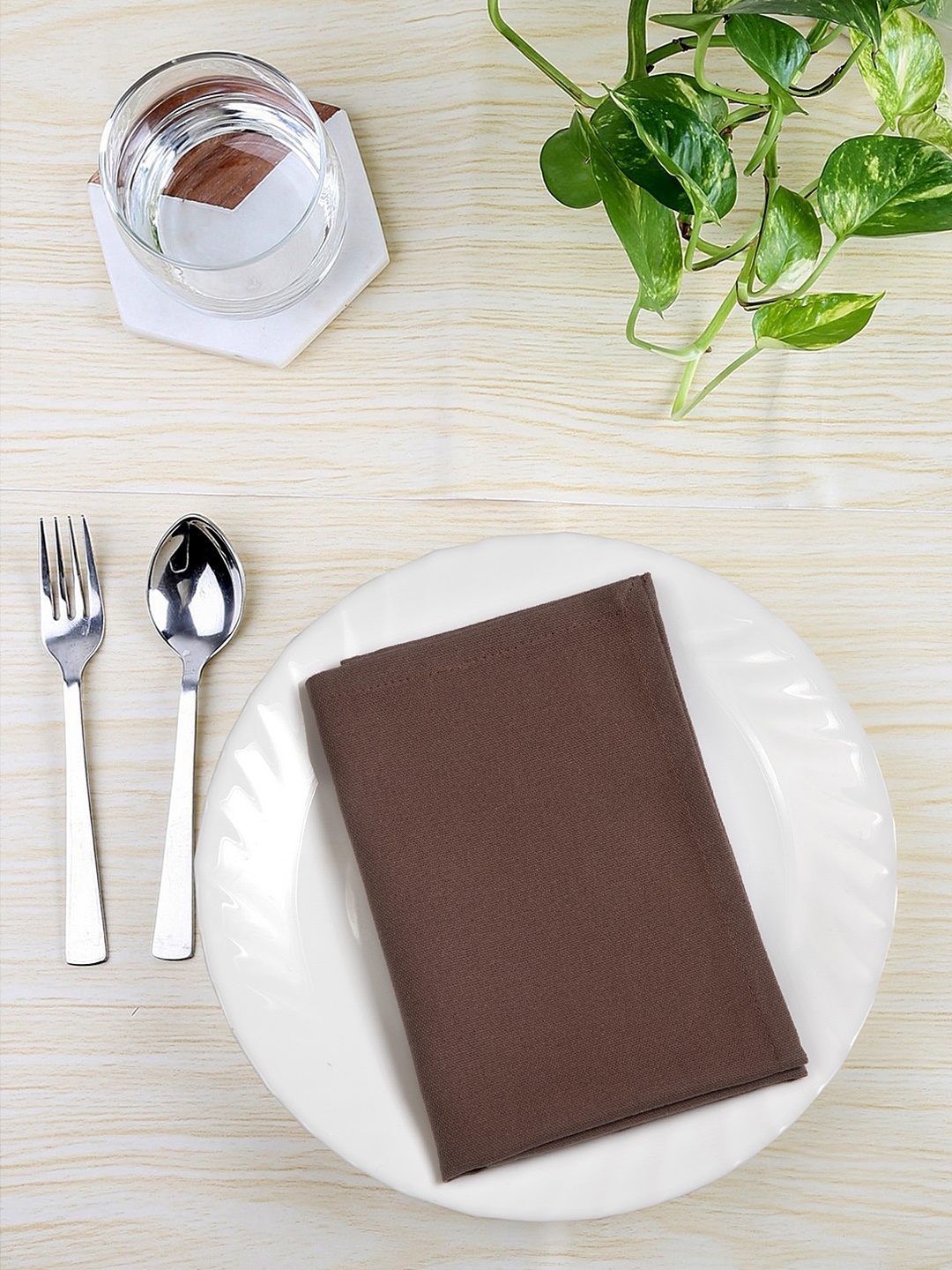 BLANC9 Set Of 8 Taupe Solid Cotton Table Napkins