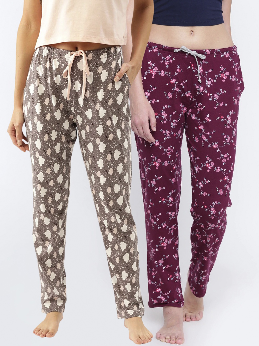 

Kanvin Women Pack Of 2 Printed Lounge Pants, Maroon