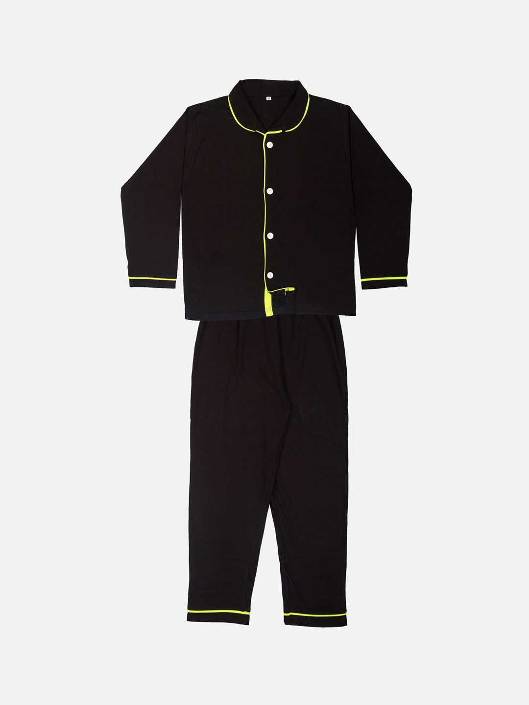 

TINY HUG Boys Black & Lime Green Solid Night Suit