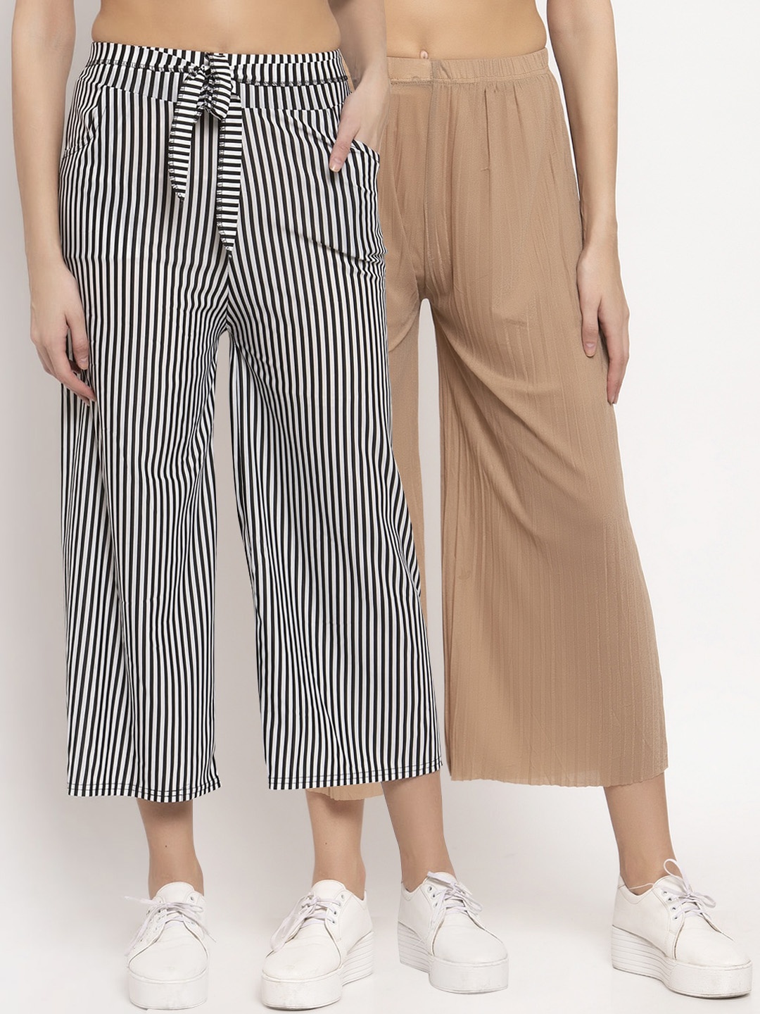 

KLOTTHE Women Pack of 2 Multicoloured Printed Wide Leg Palazzos, Multi