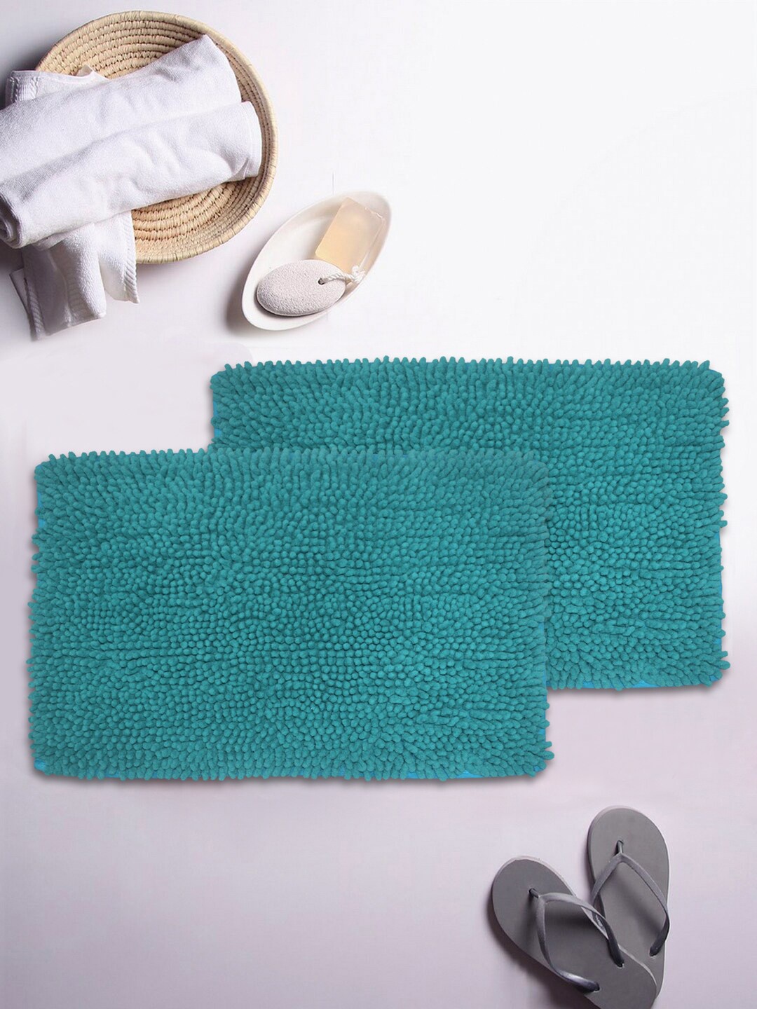 

BIANCA Set Of 2 Teal Green Mushroom Texture Non-Slip Shaggy Bath Rugs