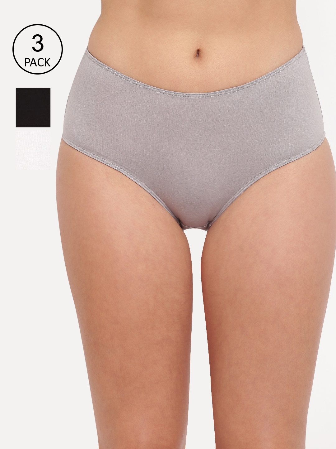 BASIICS by La Intimo Women Pack Of 3 Solid Hipster Briefs-FB11B1G1W1, Black