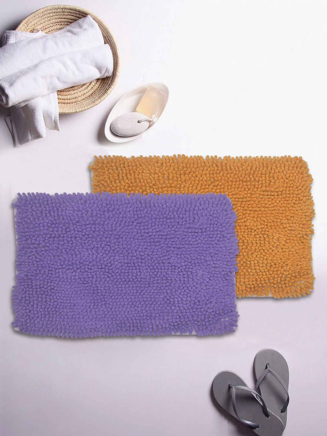 

BIANCA Set Of 2 Mushroom Textured Shaggy Anti-Skid Bath Rugs, Purple