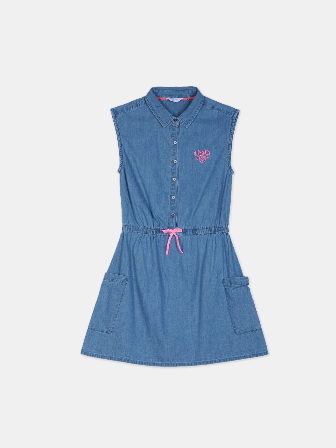 

U.S. Polo Assn. Kids Girls Blue Solid Denim A-Line Dress