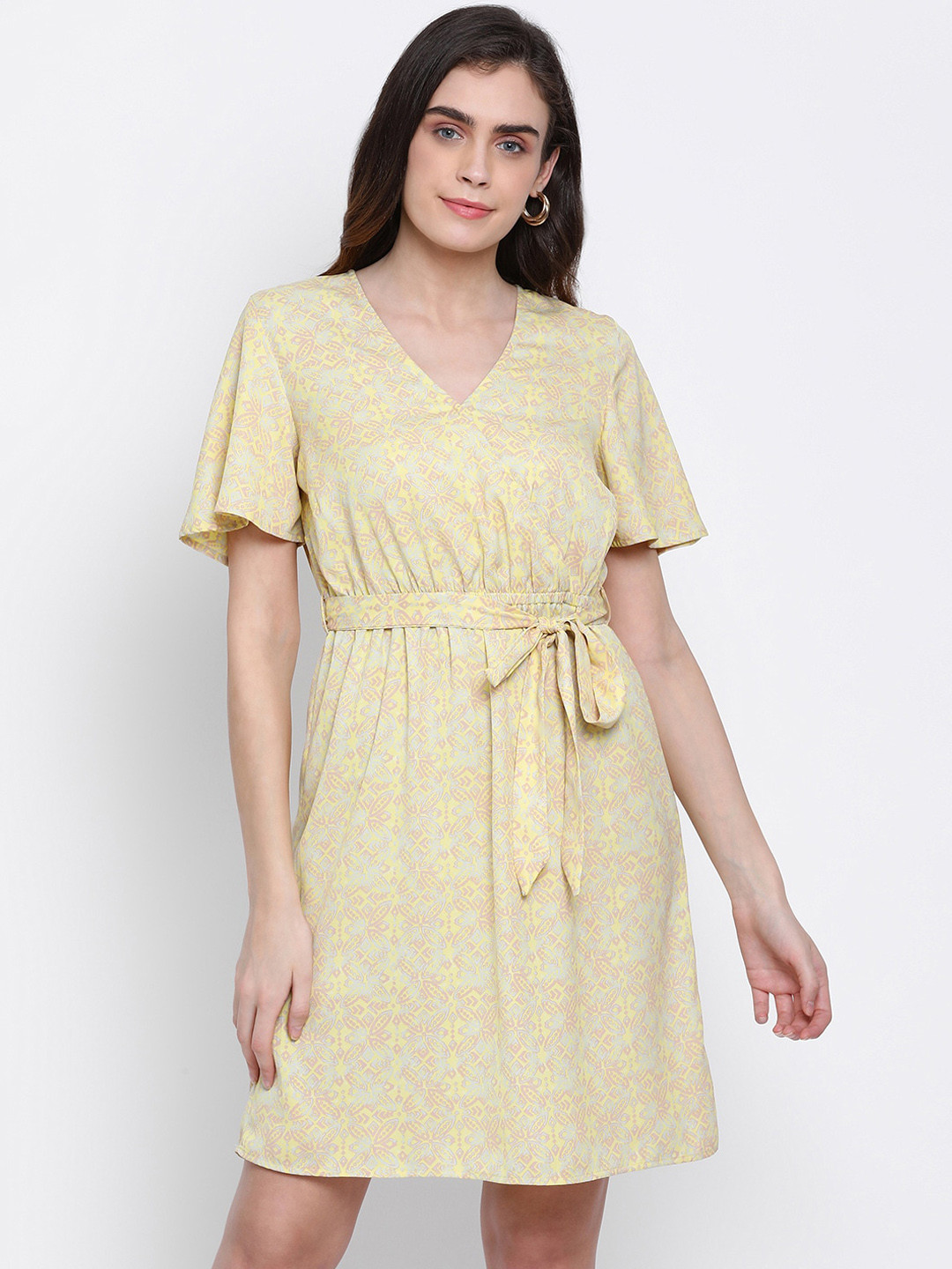 

Oxolloxo Women Yellow Printed Wrap Dress