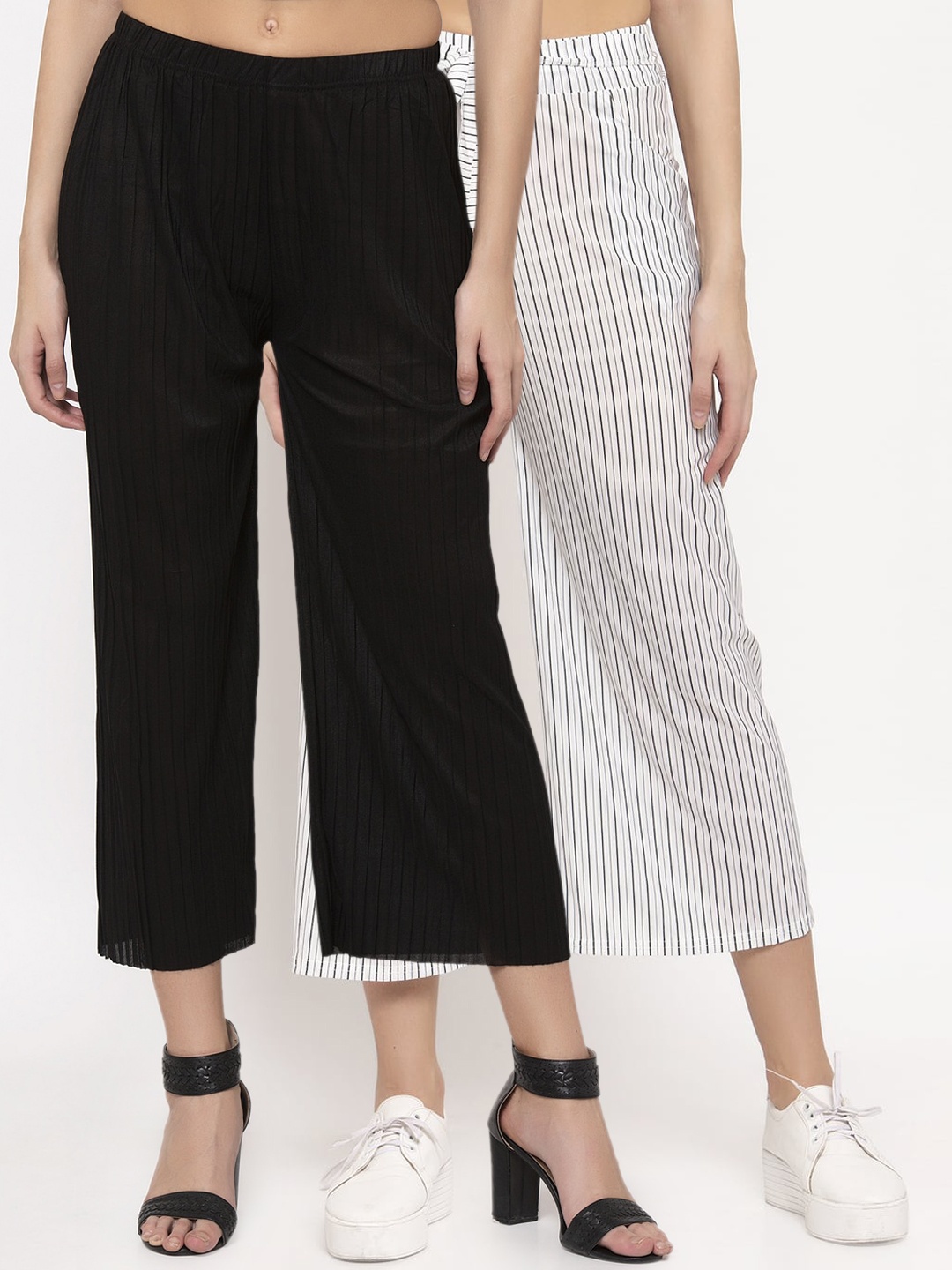 KLOTTHE Women Pack Of 2 Wide Leg Palazzos, White