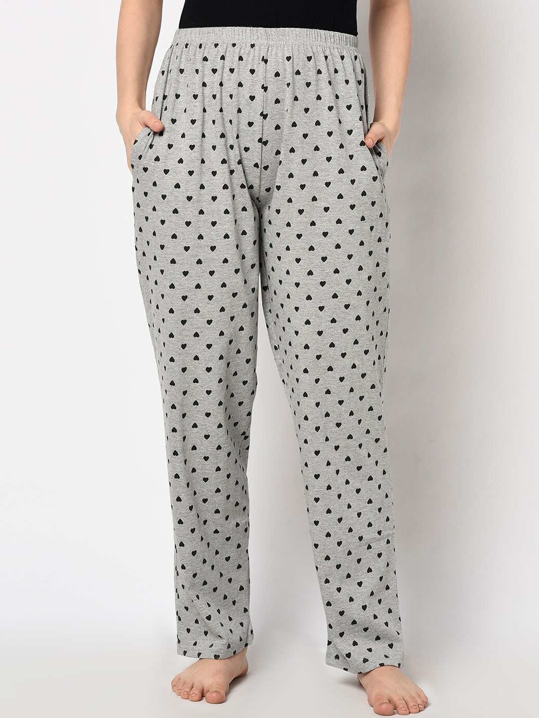 Espresso Women Grey Melange & Black Printed Lounge Pants