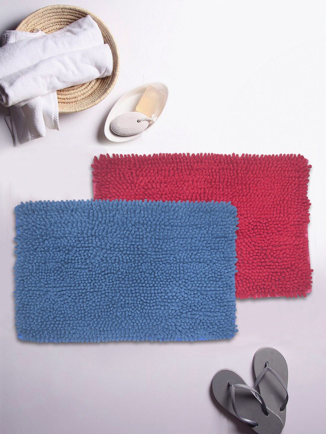 

BIANCA Set of 2 Mushroom Textured Anti-Slip Shaggy Bath Rugs, Blue