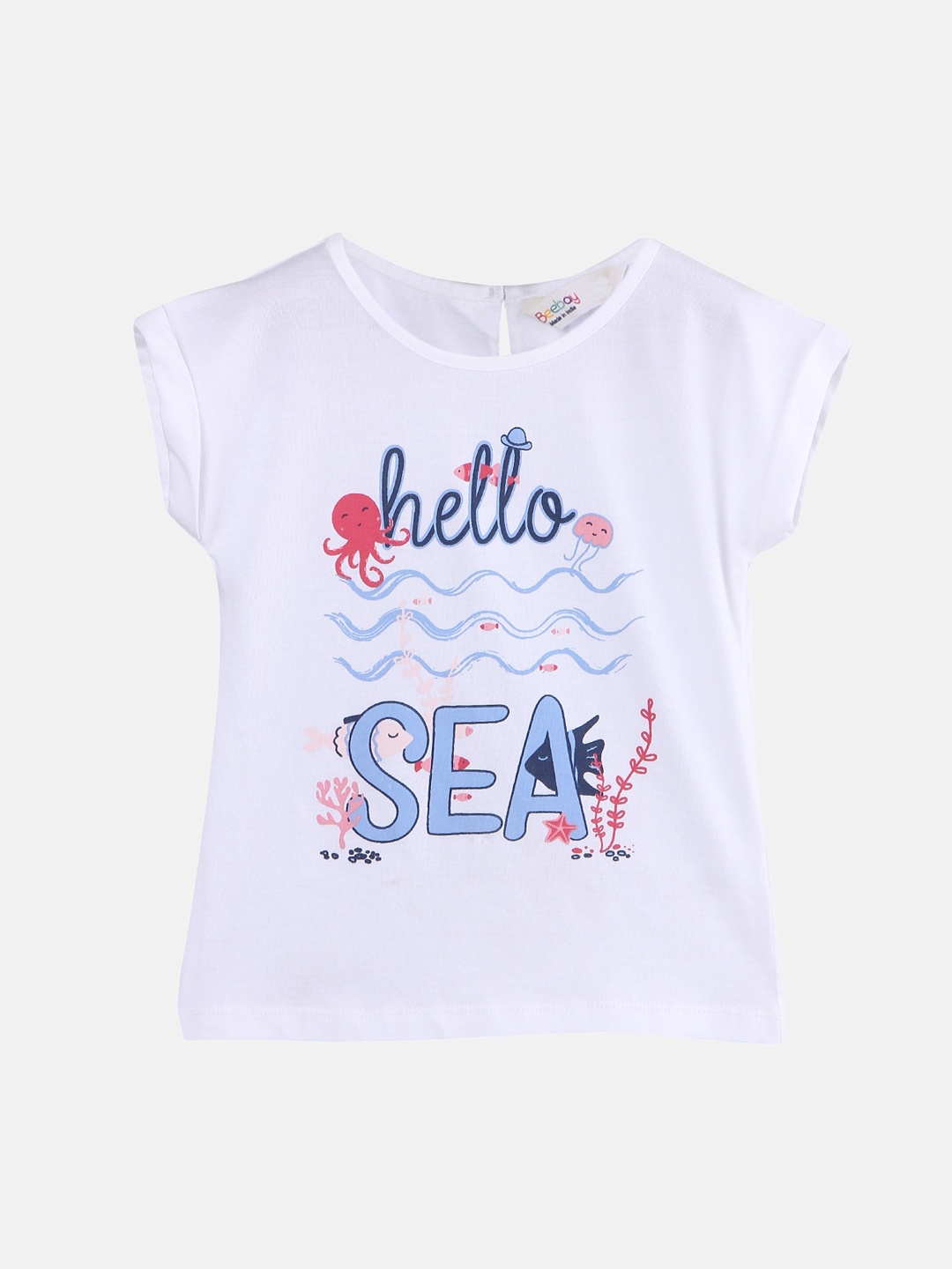 Beebay Boys White Printed Round Neck T-shirt