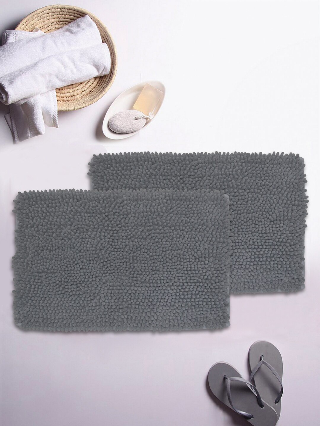 

BIANCA Set Of 2 Grey Mushroom Texture Non-Slip Shaggy Bath Rugs