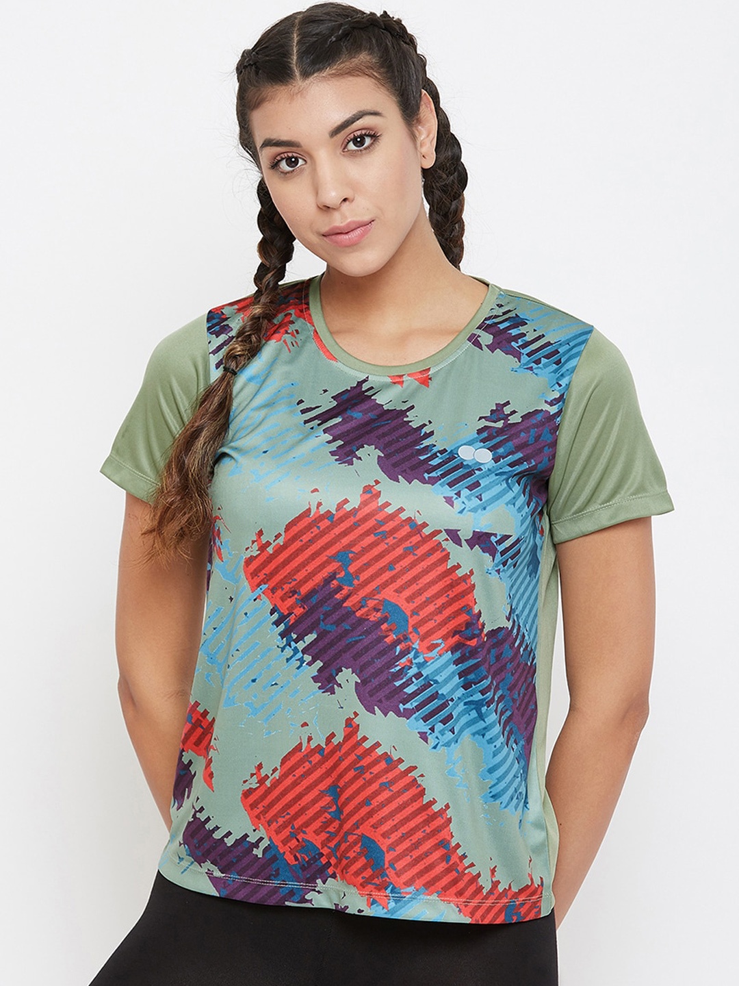 

Clovia Women Green Printed Round Neck T-shirt