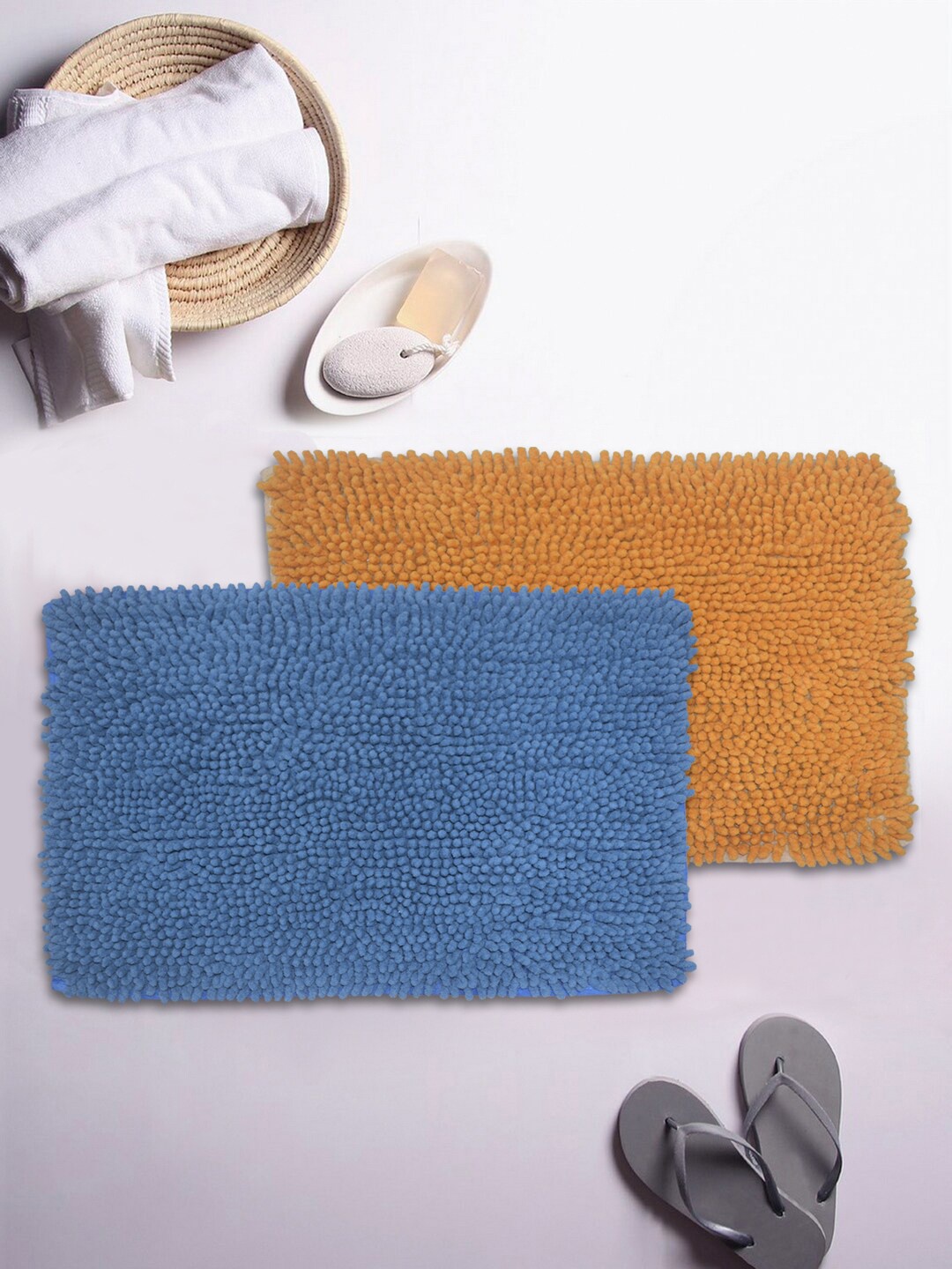 

BIANCA Set Of 2 Mushroom Texture Non-Slip Shaggy Bath Rugs, Blue