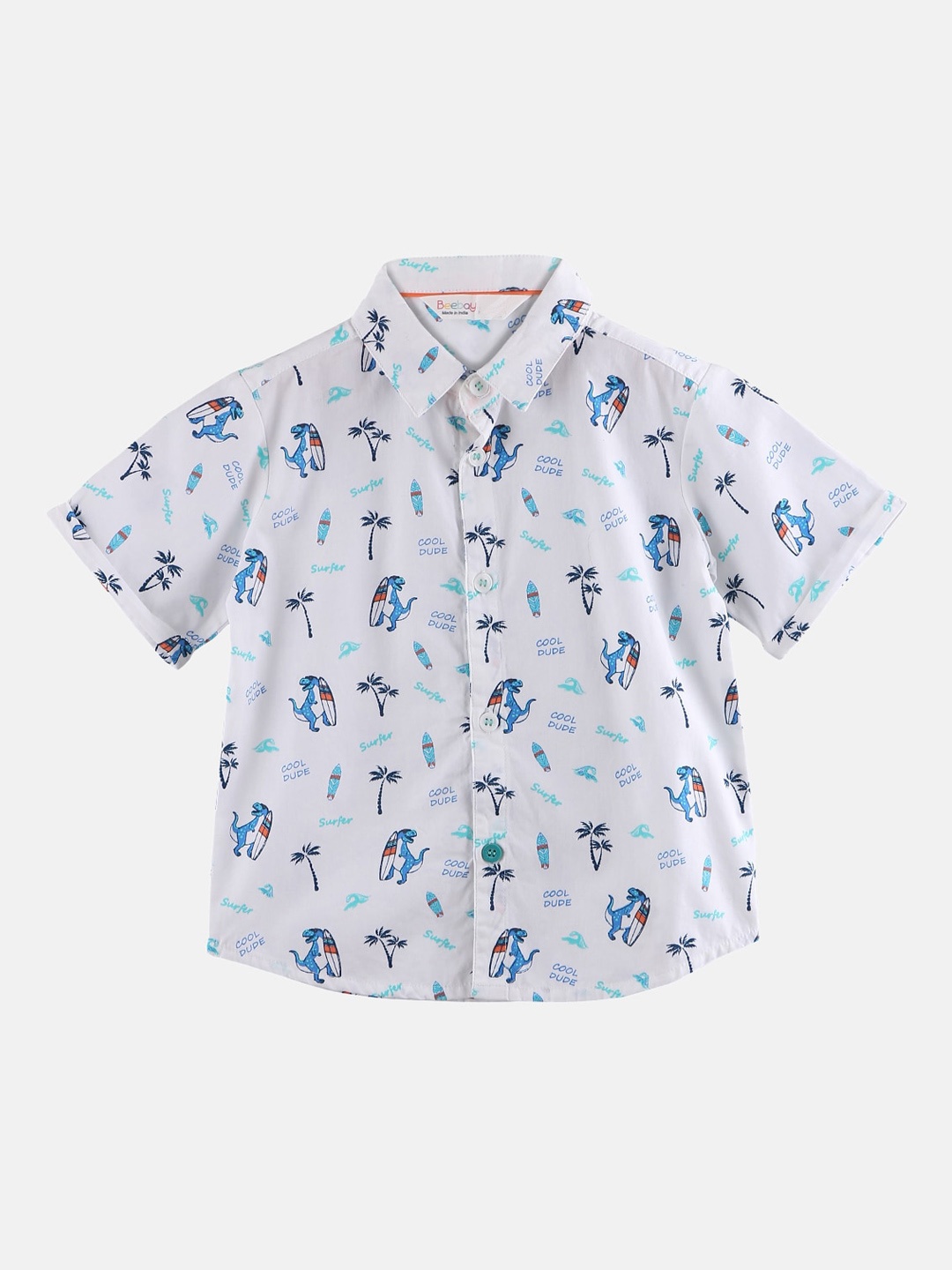 

Beebay Boys White & Blue Regular Fit Printed Casual Shirt