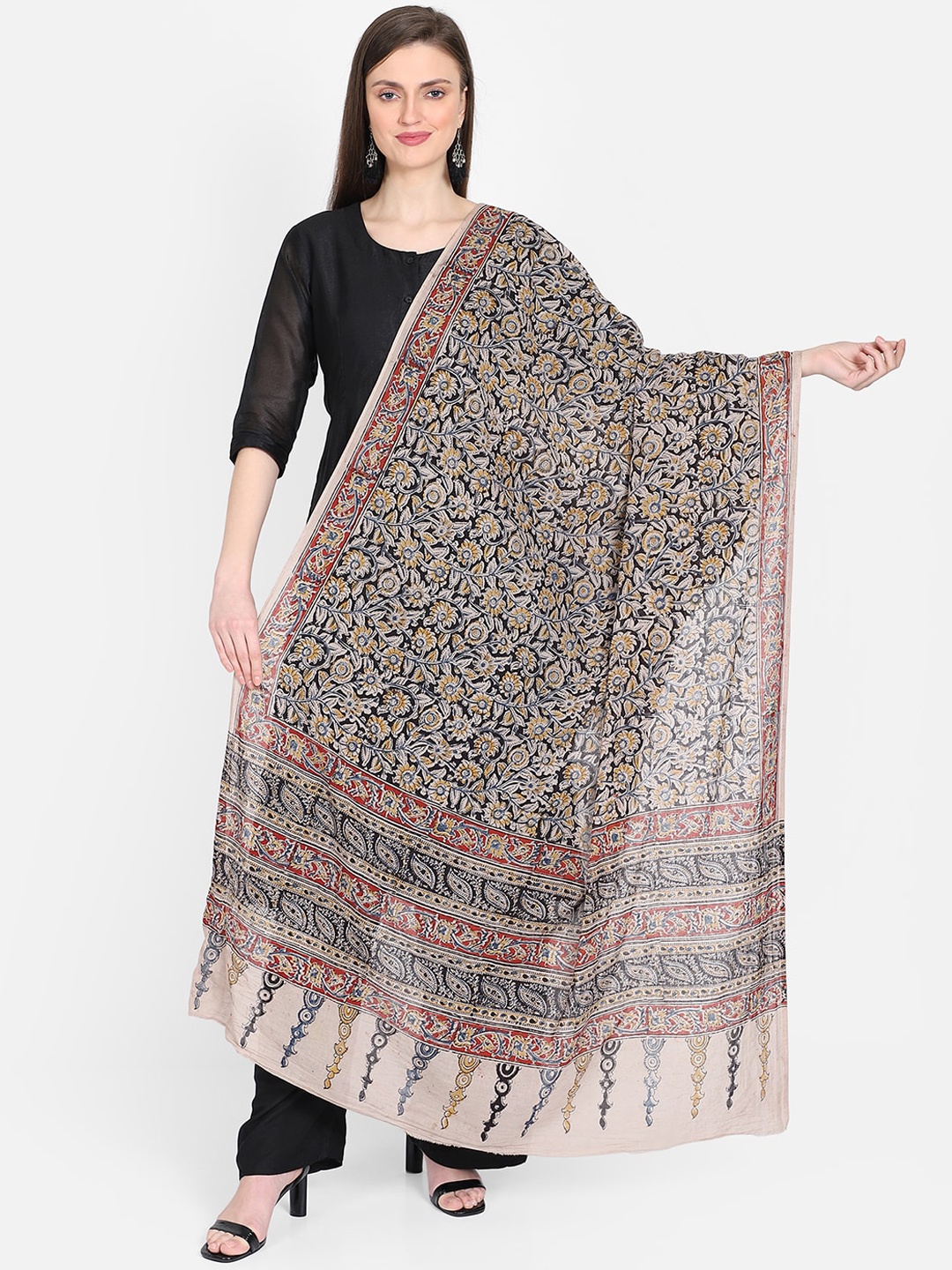 

THE WEAVE TRAVELLER Women Beige & Maroon Printed Sustainable Dupatta