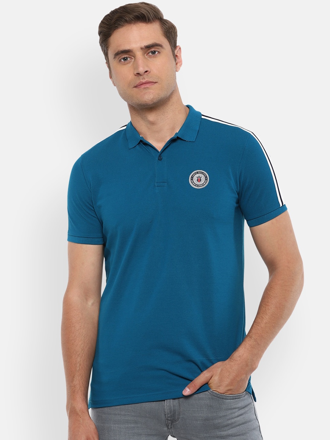 

Louis Philippe Sport Men Blue Solid Polo Collar Cotton Pure Cotton T-shirt
