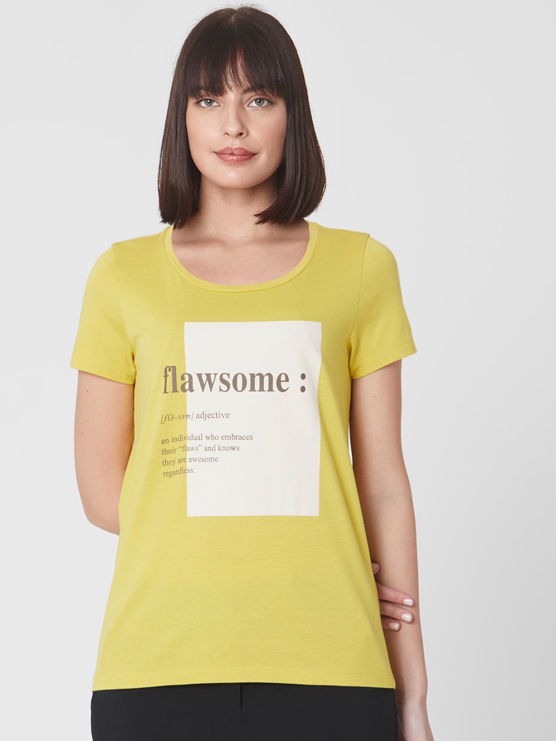 

Vero Moda Women Lime Green Printed Round Neck T-shirt