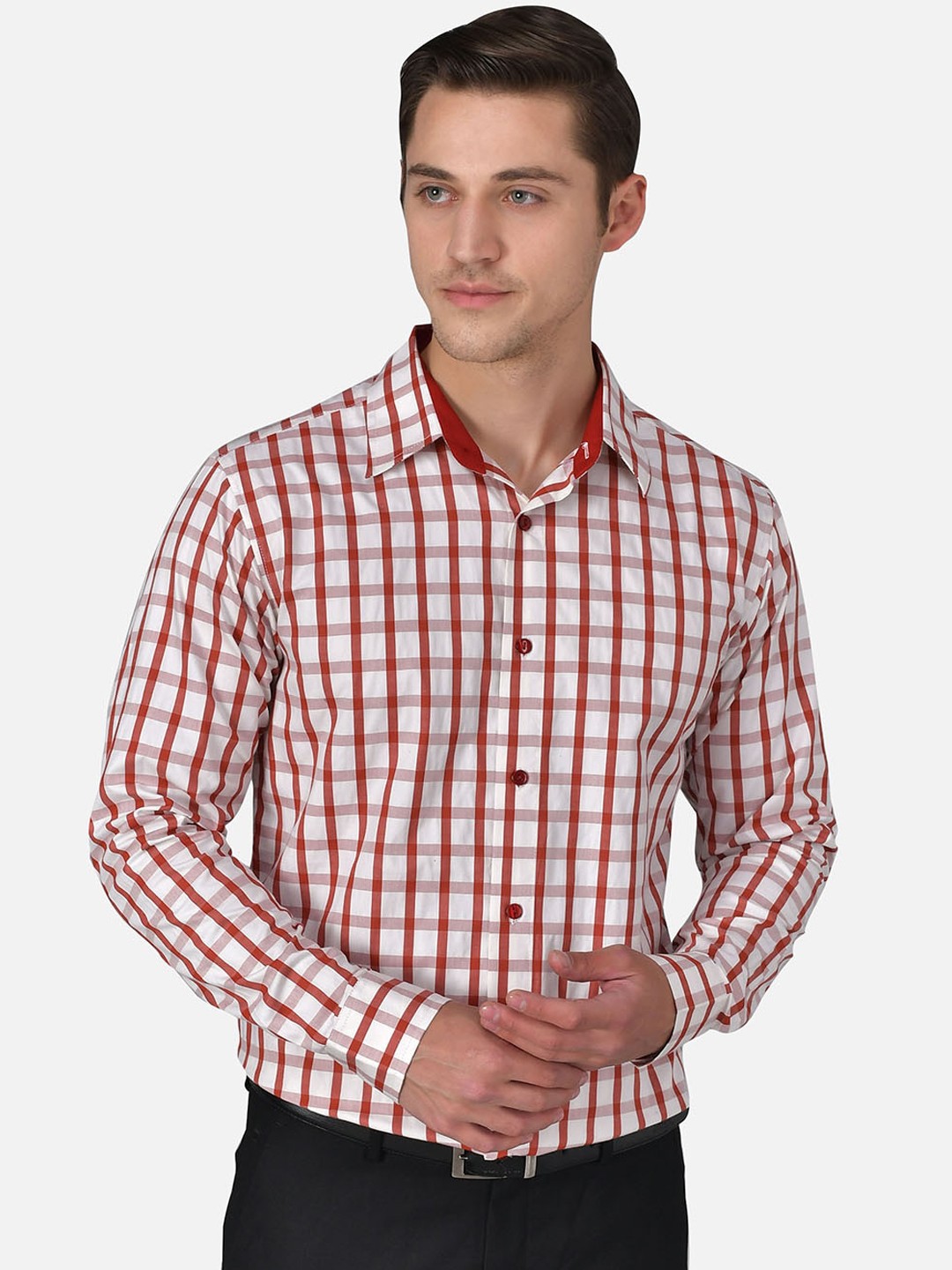 

Purple State Men White Slim Fit Checked Casual Shirt