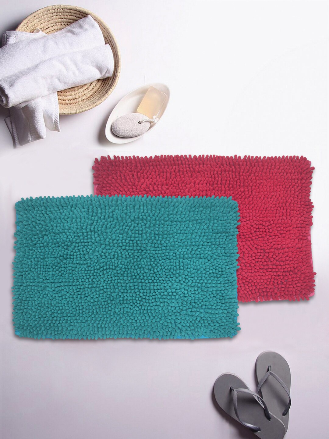 

BIANCA Set Of 2 Mushroom Texture Non-Slip Shaggy Bath Rugs, Teal