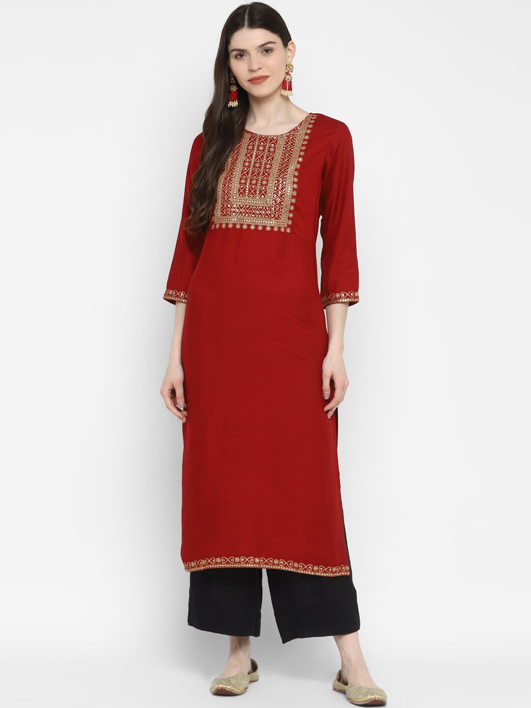 

Vbuyz Women Maroon Ethnic Motifs Yoke Design Kurta