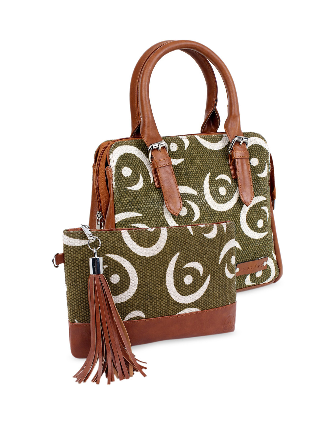

Spice Art Olive Green Printed Handheld Bag With Pouch