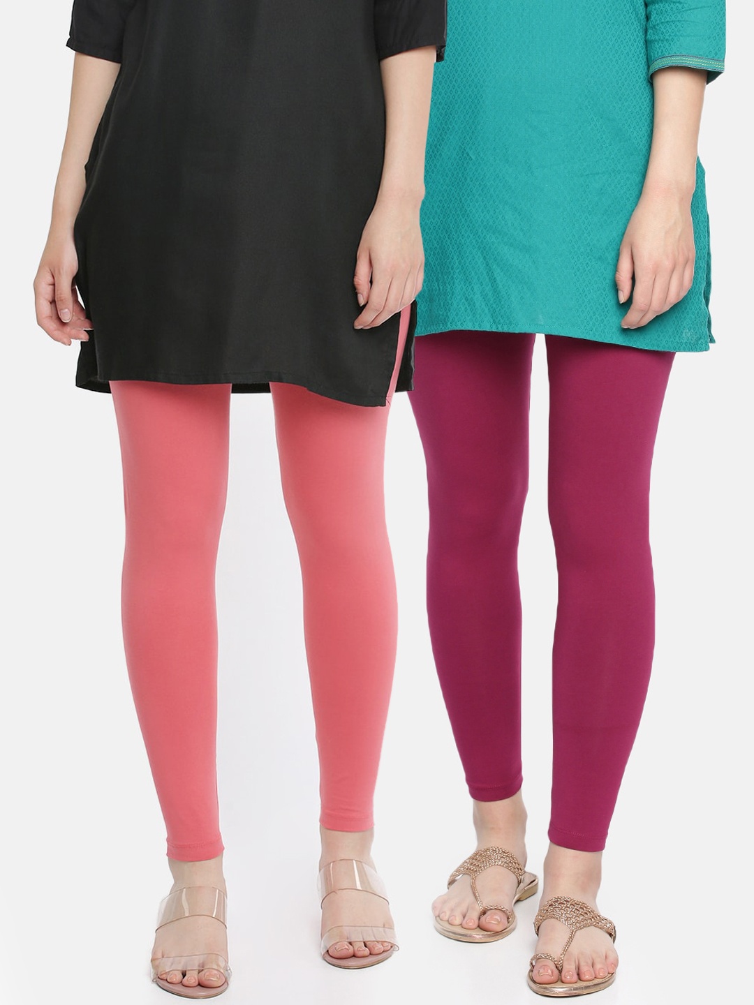Dollar Missy Women Pack Of 2 Solid Ankle-Length Leggings, Pink