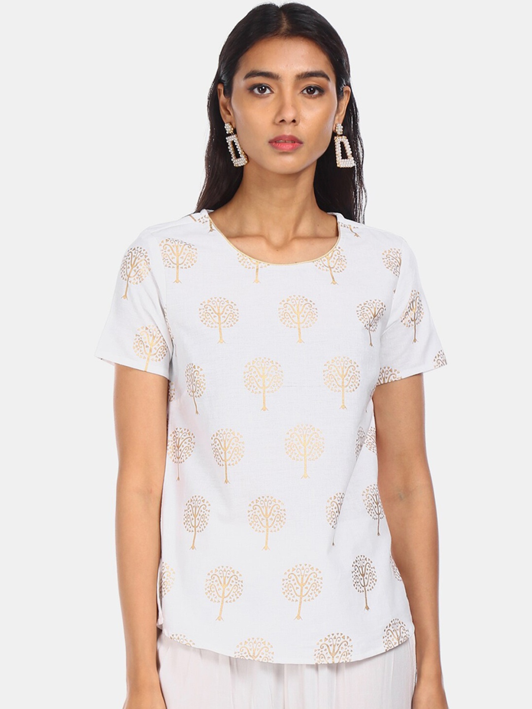 

Karigari White Printed Top