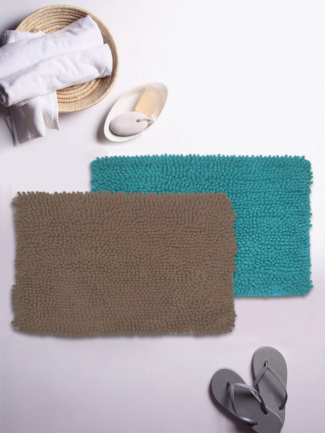 

BIANCA Set Of 2 Mushroom Texture Non-Slip Shaggy Bath Rugs, Brown