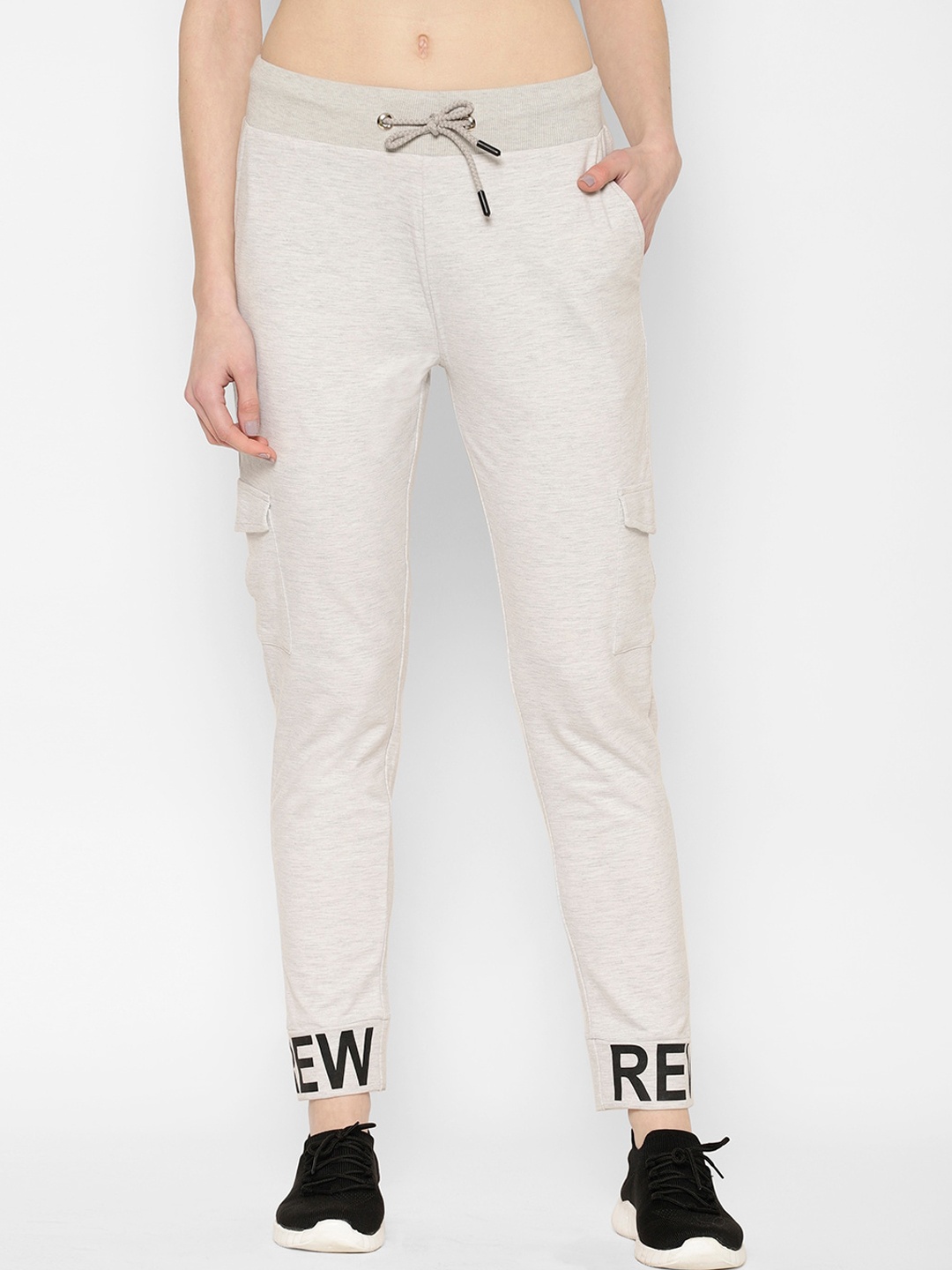 

SAPPER Women Grey Melange & Black Printed Slim-Fit Joggers