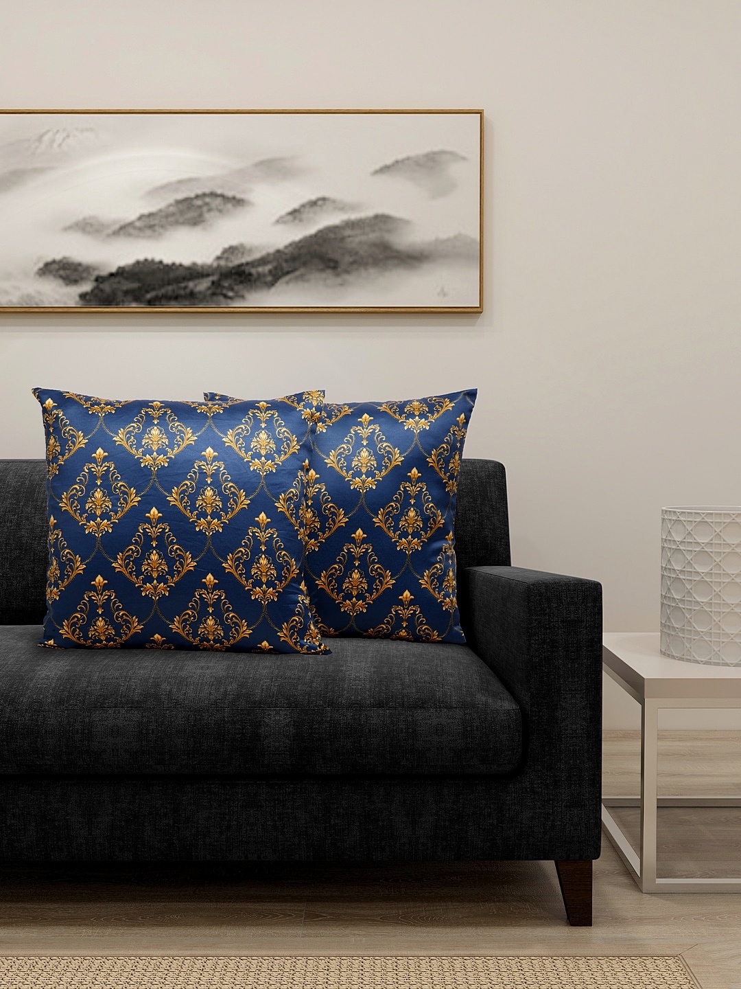 

DECOREALM Navy Blue & Golden Set of 2 Ethnic Motifs Square Cushion Covers