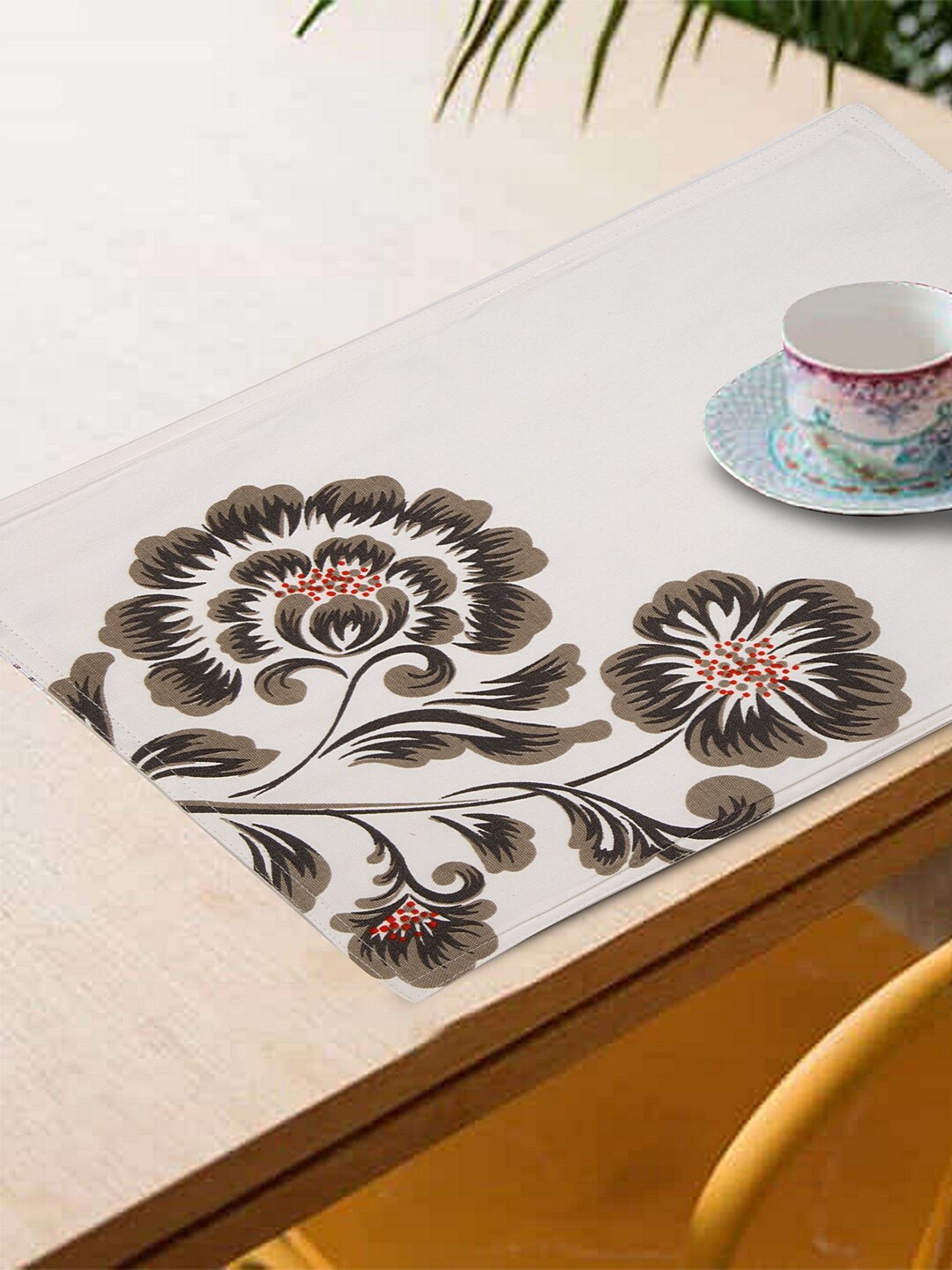 

BLANC9 Vintage Floral Dining Table Placemat Set of 8, Grey