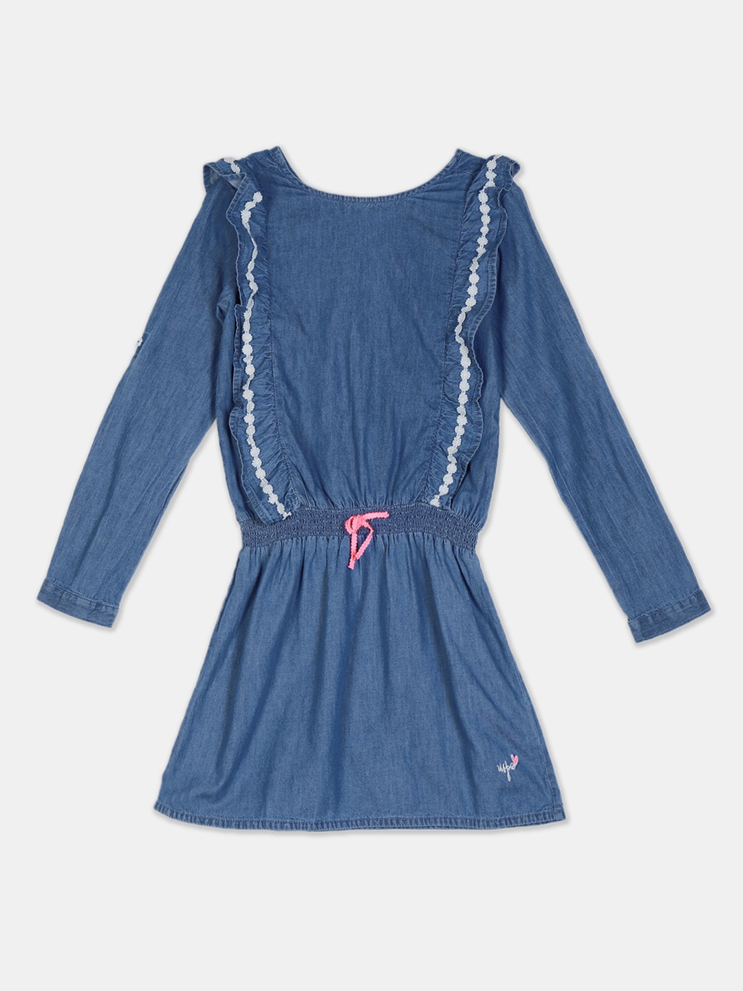 

U.S. Polo Assn. Kids Girls Blue Solid Denim Drop-Waist Dress