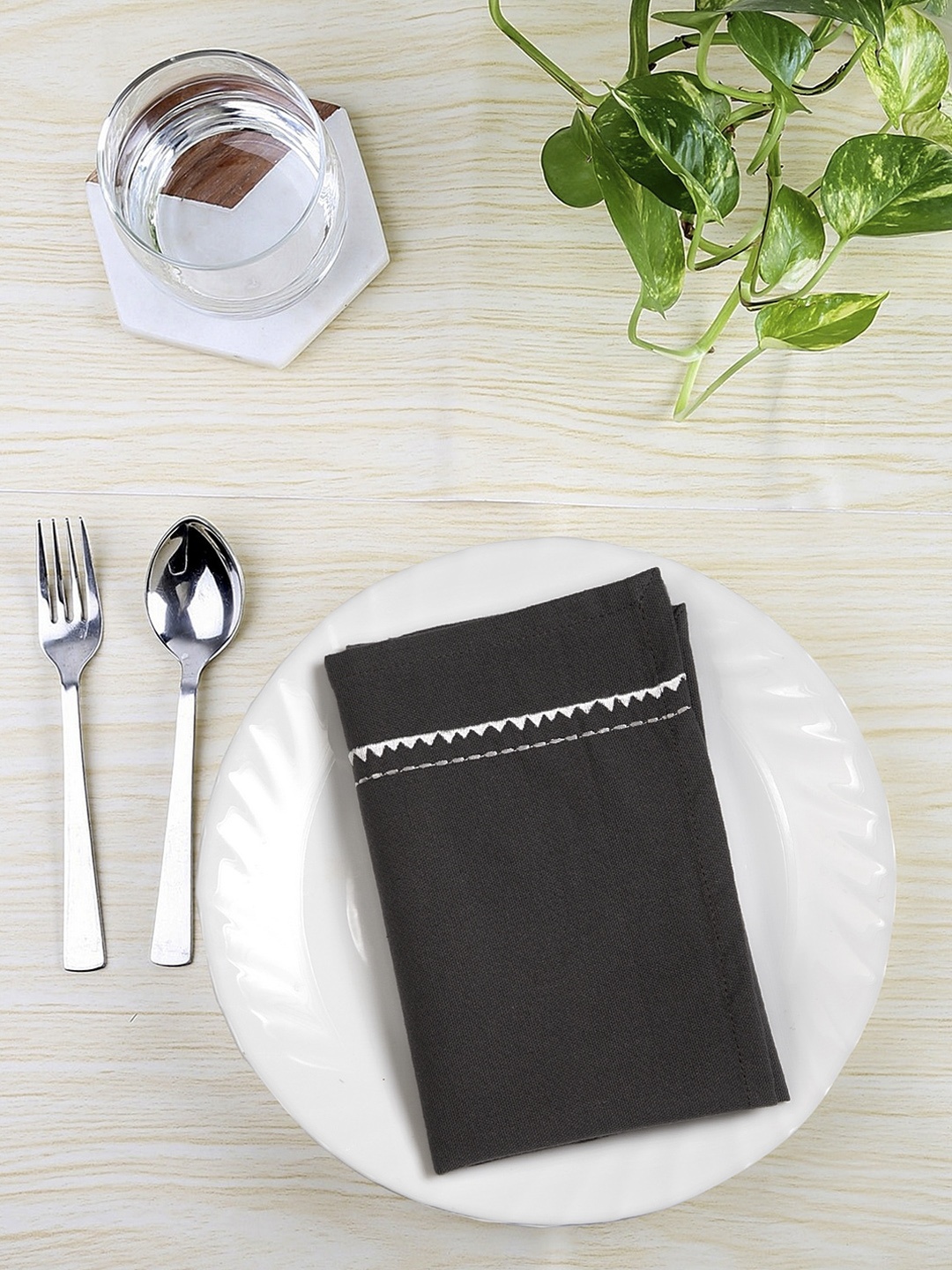 

BLANC9 Set Of 6 Solid Table Napkins, Green