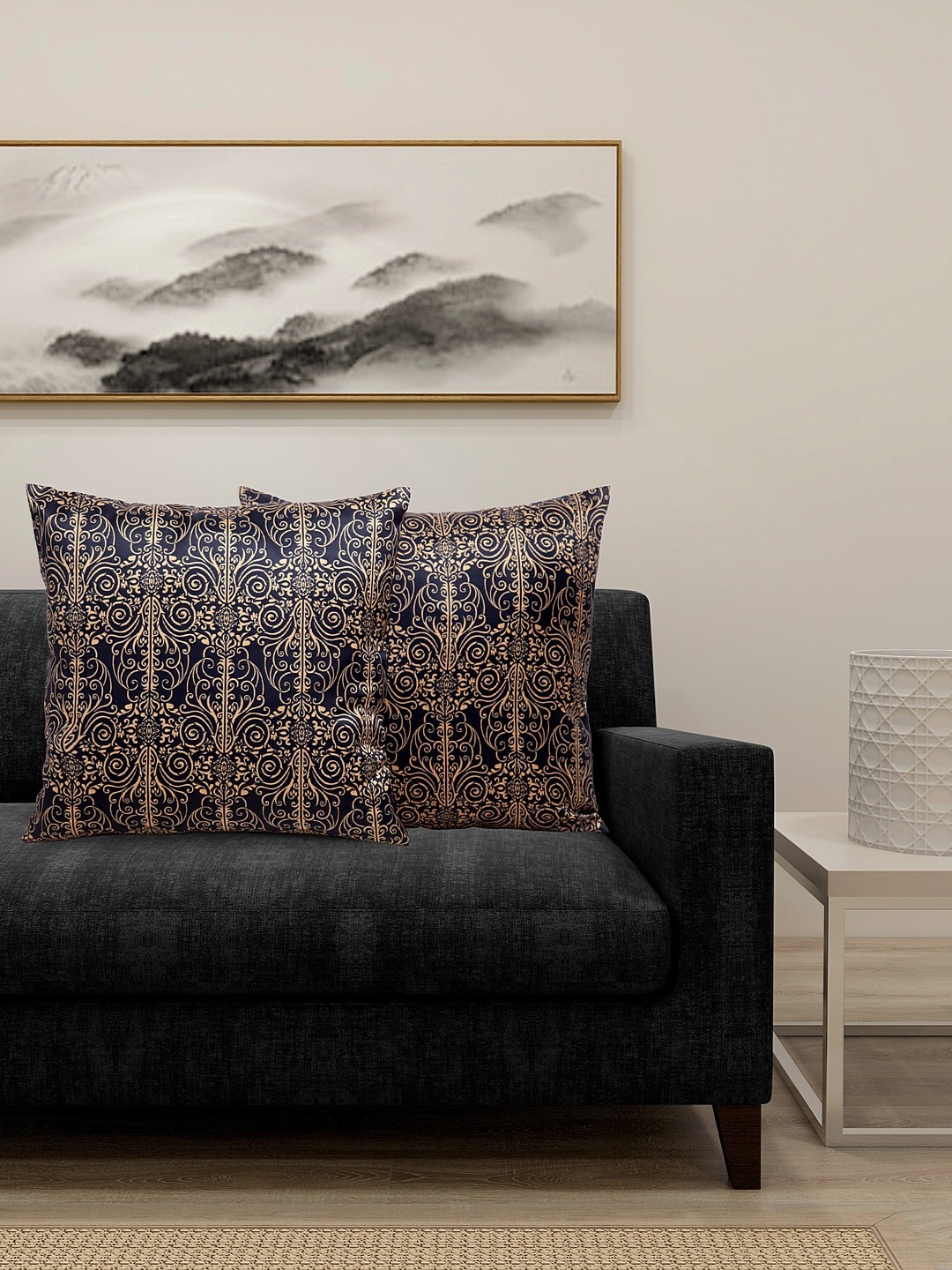 

DECOREALM Black & Gold-Toned Set of 2 Ethnic Motifs Square Cushion Covers