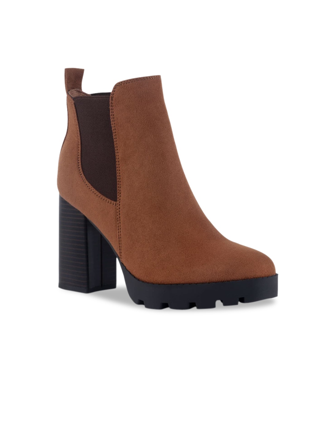 

London Rag Women Tan Brown Solid Suede Heeled Boots