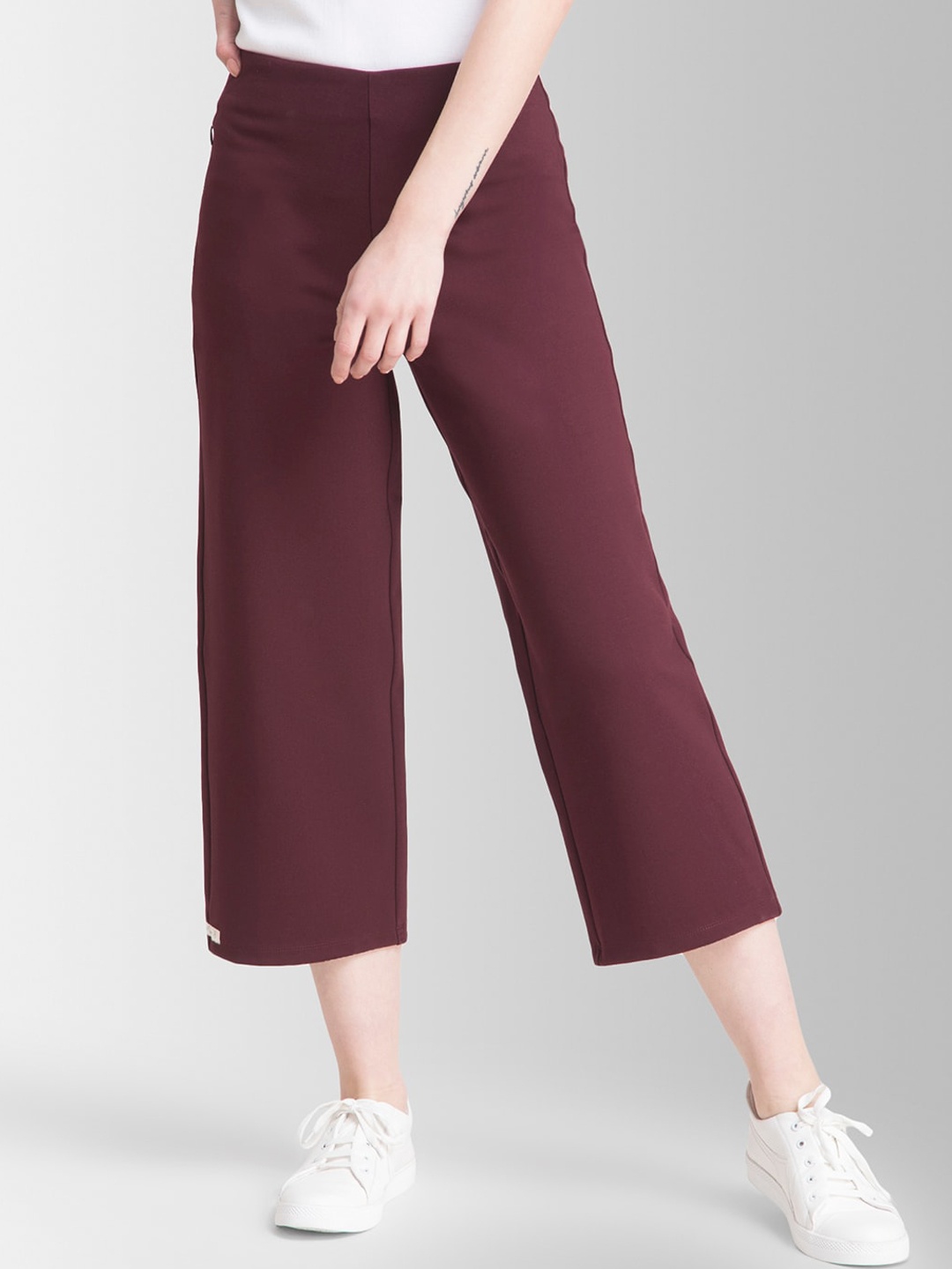 

FableStreet Women LivIn Loose Fit Solid Culottes, Maroon