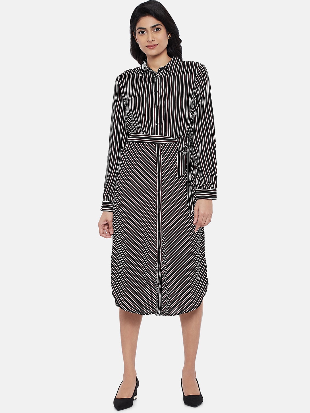 

Annabelle by Pantaloons Women Black & White Striped Shirt Dress