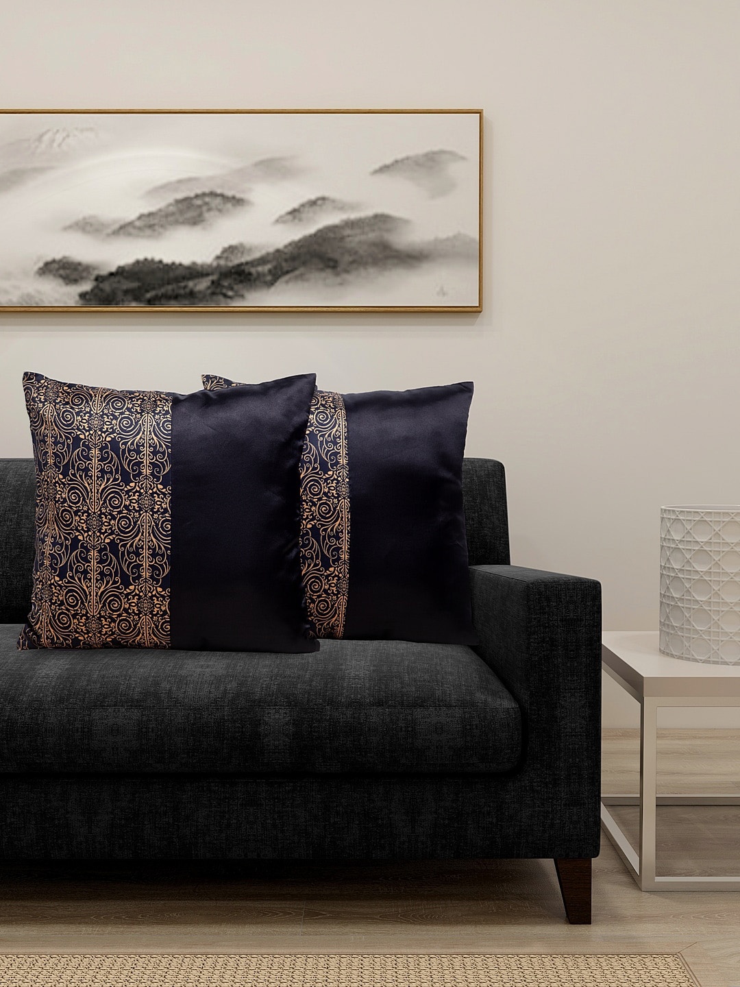 

DECOREALM Black & Gold-Toned Set of 2 Square Cushion Covers
