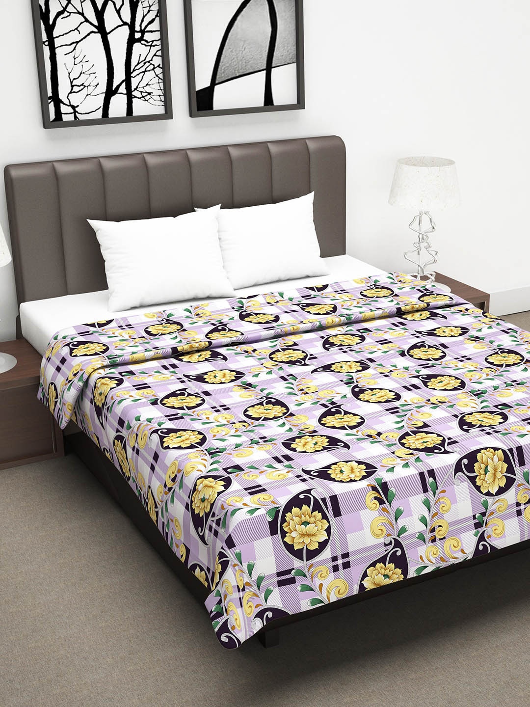 

Divine Casa Yellow & Lavender Floral AC Room 150 GSM Double Bed Dohar
