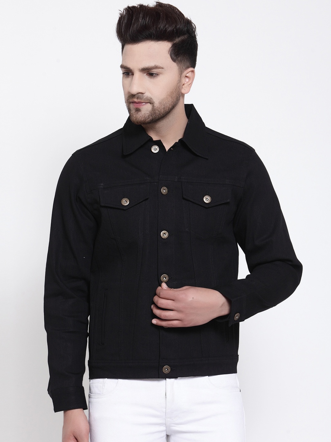 

Style Quotient Men Black Solid Denim Jacket