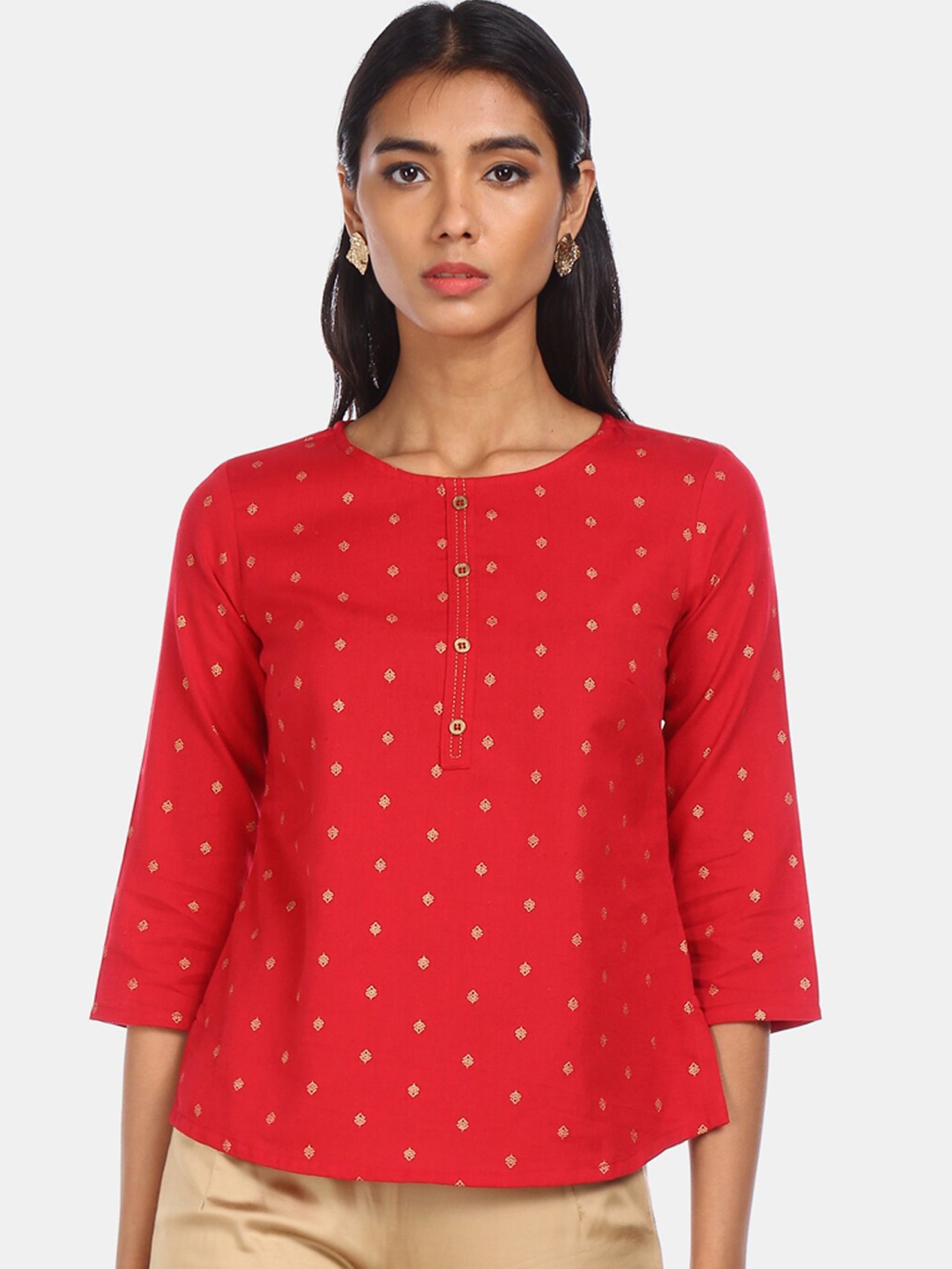 

Karigari Red Floral Printed Top