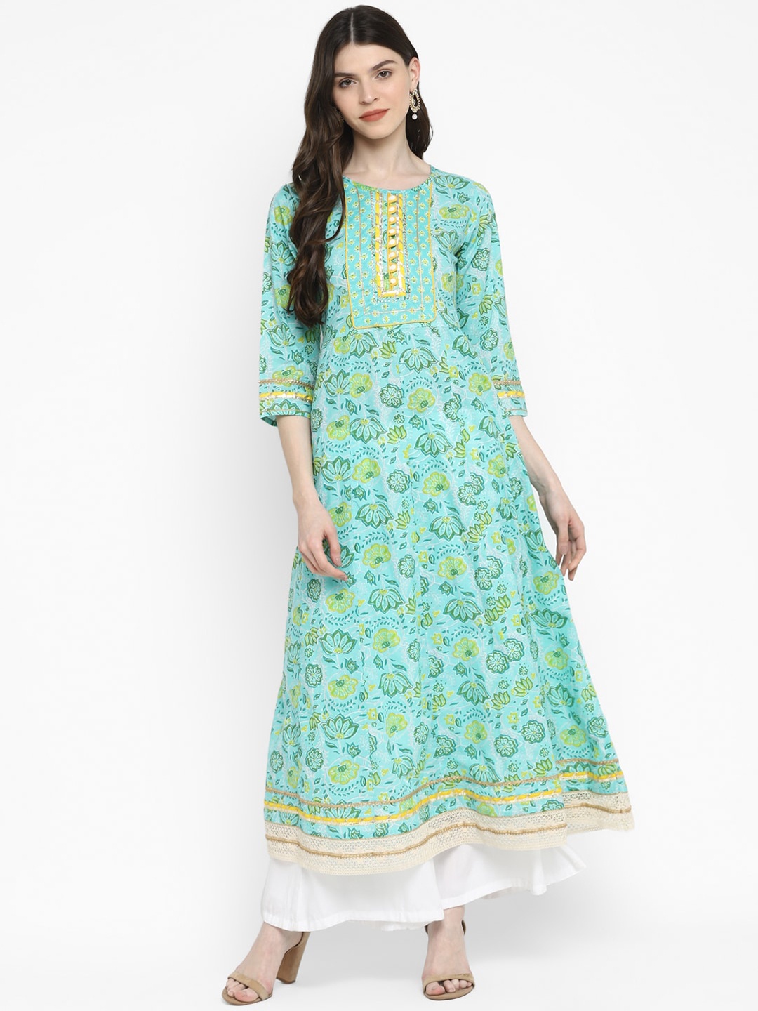 

Vbuyz Women Turquoise Blue Floral Printed Kurta