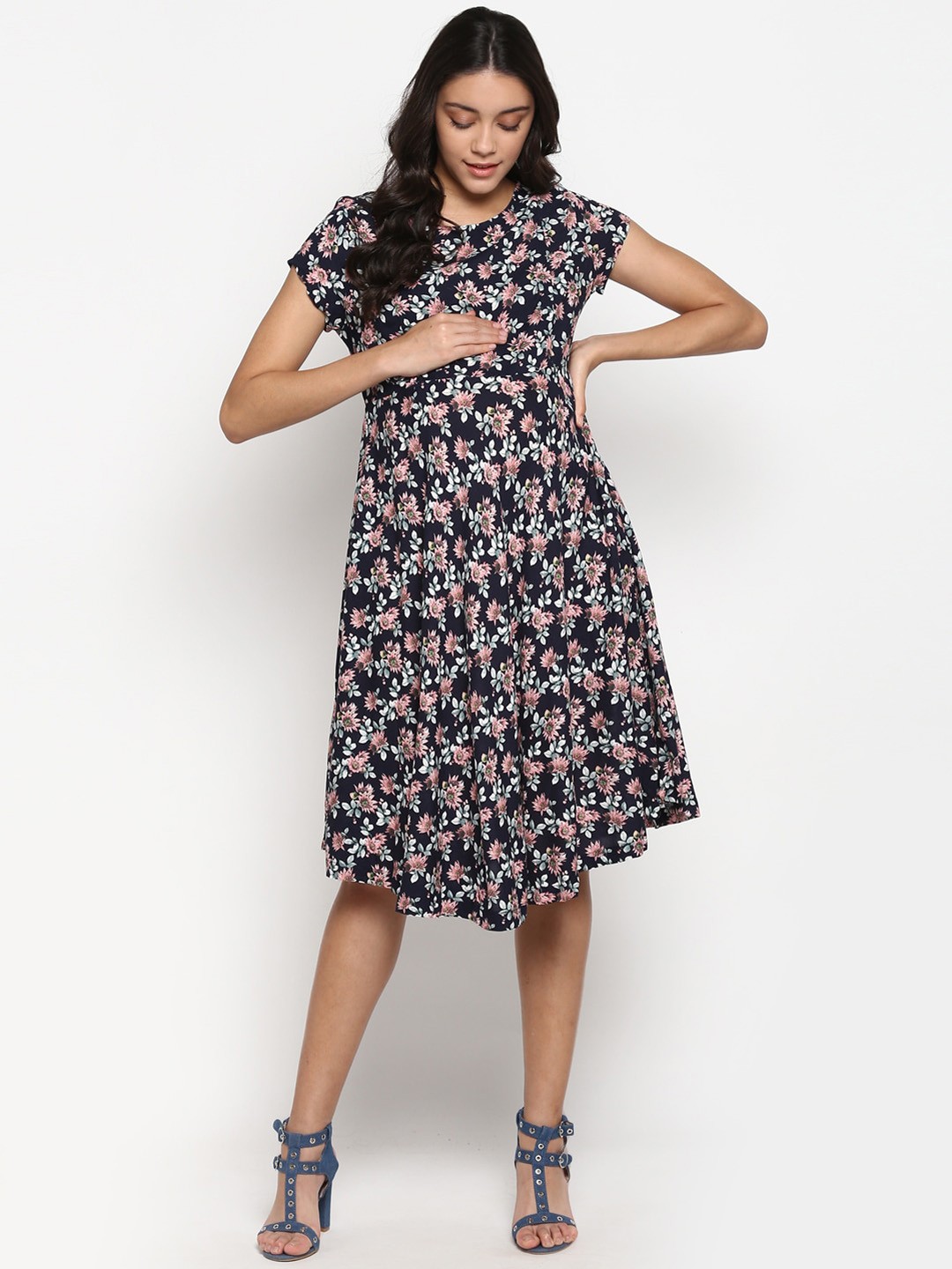 

Momsoon Maternity Women's Navy Blue & Peach-Coloured Printed Tunic